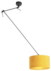 Candeeiro de suspensão preto com abajur de veludo ocre com dourado 35 cm - Blitz Country / Rústico