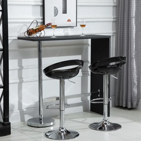 Conjunto de 2 bancos de bar com altura ajustável, encosto e apoio para os pés, giratórios a 360°, 46 x 41 x 76–96 cm, preto