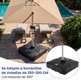 Base para guarda-sol de exterior com rodas 88 x 88 cm, de alta resistência, enchimento com água ou areia, portátil, para terraço, jardim ou piscina, P