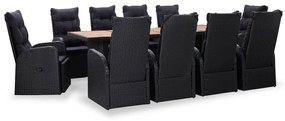 vidaXL 11 pcs conjunto jantar p/ exterior vime e madeira acácia preto