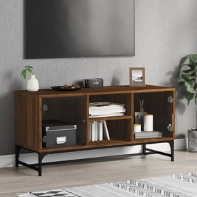 Móvel de TV c/ portas de vidro 102x37x50 cm carvalho castanho