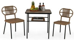 Conjunto de jantar de pátio com 5 peças, 4 poltronas de vime acolchoadas e mesa quadrada