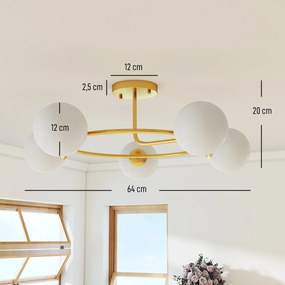 Candeeiro de teto moderno, candeeiro de teto com 5 luzes com casquilho G9, montagem semi-embutida, dourado e branco