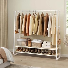 Guarda roupa aberto com 2 prateleiras e 6 ganchos laterais 45 x 138 x 160 cm bege natural + branco
