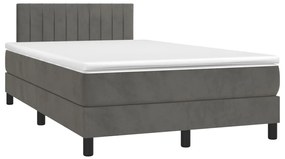 Cama box spring c/ colchão/LED 120x200cm veludo cinzento-escuro