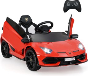 Carro elétrico Lamborghini 12V para crianças com controlo remoto 2,4G e faróis LED 3 a 5km/h Vermelho