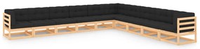 10 pcs conjunto lounge de jardim c/ almofadões pinho maciço