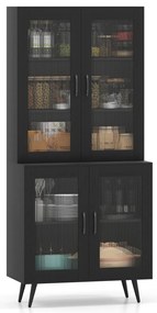 Armário de despensa de cozinha com portas transparentes e pés de metal - branco