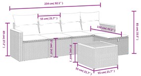 6 pcs conjunto sofás de jardim c/ almofadões vime PE preto