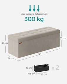 Banco com espaço de arrumação em veludo 38 x 110 x 38 cm creme