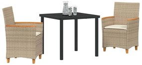 Conjunto de Jantar de Jardim de 3 Peças com Almofadas em Bege, Rattan