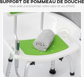Banco de duche para idosos e pessoas com deficiência, com altura ajustável, pés antiderrapantes e suporte para o chuveiro verde, branco