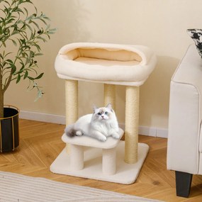 Arranhador para gatos com cama acolchoada, plataforma de salto e postes de sisal para arranhar para espaços pequenos 47,5 x 47,5 x 61 cm Branco