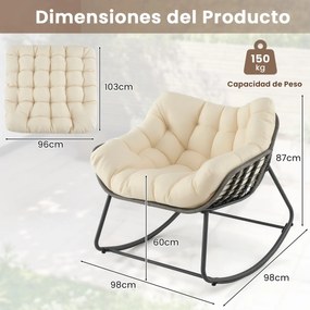 Cadeira de baloiço de rattan para exterior, cadeira de vime em PE com almofada grossa e removível, para sala de estar, varanda e jardim, Cinza misto e