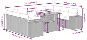 10 pcs conjunto sofás de jardim c/ almofadões vime PE preto
