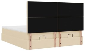 Estrutura de cama otomana com colchões tecido creme 200x200cm