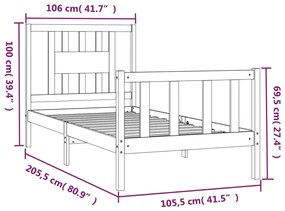 Estrutura de cama com cabeceira 100x200 cm pinho maciço preto