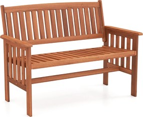 Banco de jardim em madeira para exterior para 2 pessoas, encosto inclinado, braços, assento com ripas, para terraço, pátio ou alpendre, 59,5 x 119 x 8