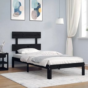 vidaXL Estrutura de cama com cabeceira 90x200 cm madeira maciça preto