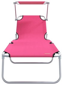 Espreguiçadeiras Dobráveis 2 pcs com Toldo Rosa Tecido Oxford 600D
