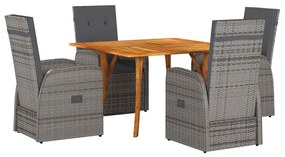vidaXL Conjunto de Jantar de 5 Peças com Almofadas Cinza Vime Sintético Acácia