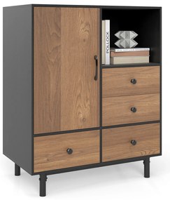 Aparador Buffet Mid Century Modern Armário de Armazenamento com 4 Gavetas - Natural