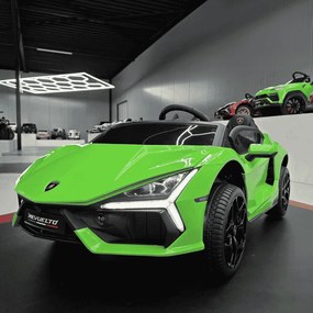 Carro elétrico infantil  Lamborghini Revuelto de 24 V, 2 Lugares com Pneus EVA, controlo remoto 2.4G Assento de couro VERDE