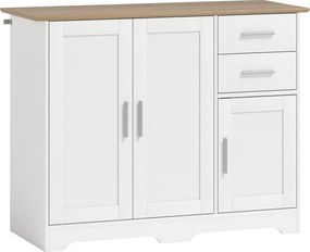 HOMCOM Aparador para Sala com 2 Gavetas, Armário de Cozinha com Prateleira Ajustável, 100 x 40 x 78 cm, Branco e Natural | Aosom Portugal