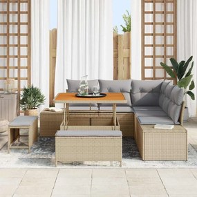 Conjunto de Sofá de Jardim 8 pcs Bege e Cinza Claro
