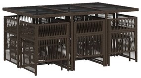 11 pcs conjunto jantar p/ jardim c/ almofadões vime PE castanho