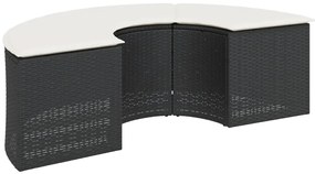 3 pcs conjunto de sofás de jardim semicircular vime PE preto
