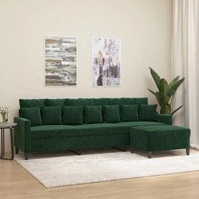 vidaXL Sofá de 3 lugares com apoio de pés 210 cm veludo verde-escuro