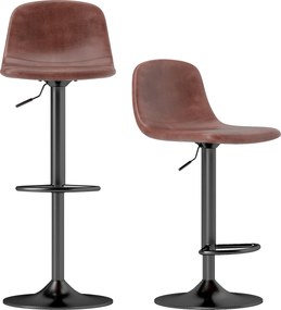 HOMCOM 2 Banco de Bar com Encosto e Apoio para os Pés Giratórios 360° em PU Reguláveis 84-104cm Marrom | Aosom Portugal