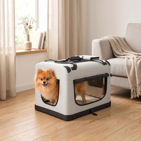 Transportadora Macia para Cães de Pequeno Porte Dobrável com Tigela em Tecido Oxford Cinza Claro