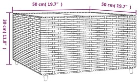 Mesa de centro para jardim quadrada 50x50x30cm vime PE castanho