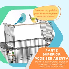 Gaiola para Pássaros com Rodas Comedouros Poleiros Prateleira Inferior Bandeja Removível 97x58x160 cm Preto