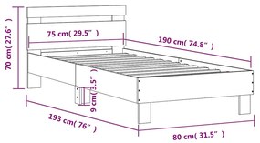 Cama sem colchão com cabeceira 75x190 cm carvalho sonoma
