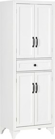 HOMCOM Aparador alto armário de cozinha 4 portas 2 armários e 1 gaveta central altura 170 cm com prateleira ajustável branco | Aosom Portugal