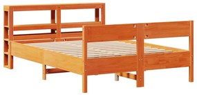 Cama sem colchão 140x200 cm madeira pinho maciça castanho-mel