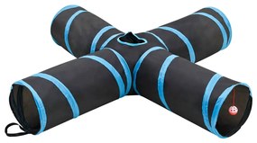 vidaXL Túnel para gatos 4 vias 132 cm poliéster preto e azul
