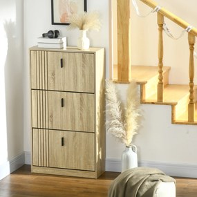 Sapateira com 3 portas, capacidade para 18 pares, ideal para a entrada, corredor ou sala de estar, 63 x 24 x 117 cm, em cor carvalho