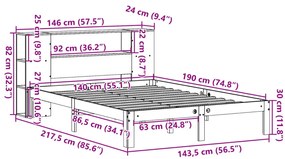 Cama com estante sem colchão 140x190 cm pinho maciço branco