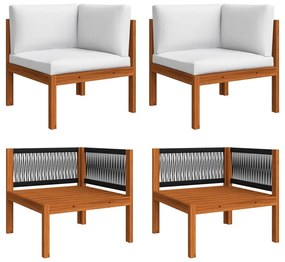 vidaXL Sofás de canto p/ jardim 2 pcs c/ almofadões acácia maciça