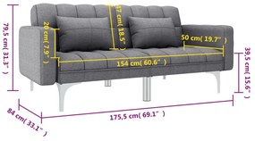 Sofá-cama em tecido cinzento-claro