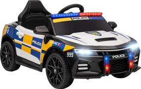 Carro Elétrico Infantil Modelo Policia 12V com Comando a Distância 2,4 Luzes Sirene Música USB e Suspensão 96x60x45 cm Multicor