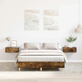 Estrutura de cama sem colchão 135x190 cm carvalho fumado