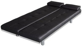 Sofa-cama ajustável com 2 almofadas couro artificial preto