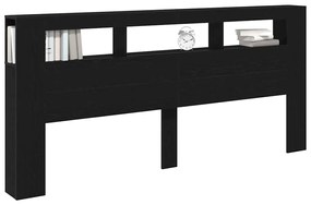 Cabeceira de Armazenamento vidaXL com Luzes LED Madeira Preta 220x18,5