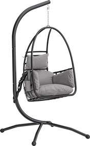 Cadeira Suspensa Tipo Ovo com Suporte Cesto Dobrável Apoio de Cabeça Almofada Bolso Lateral Capacidade 120 kg Cinzento Escuro