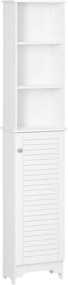 HOMCOM Coluna Casa de Banho com 1 Porta 3 Prateleiras Abertas e Prateleira Interior Ajustável 34x20x165cm Branco | Aosom Portugal